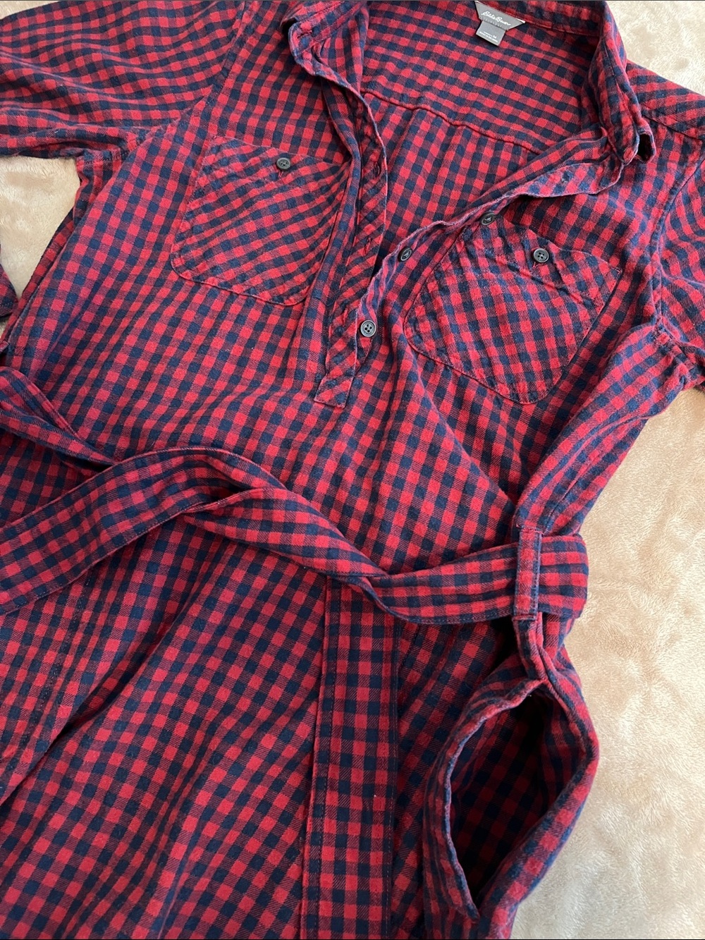 Eddie Bauer Women’s Fremont Flannel Wine Colored Shirt Dress in Sz. Medium - Picture 10 of 11